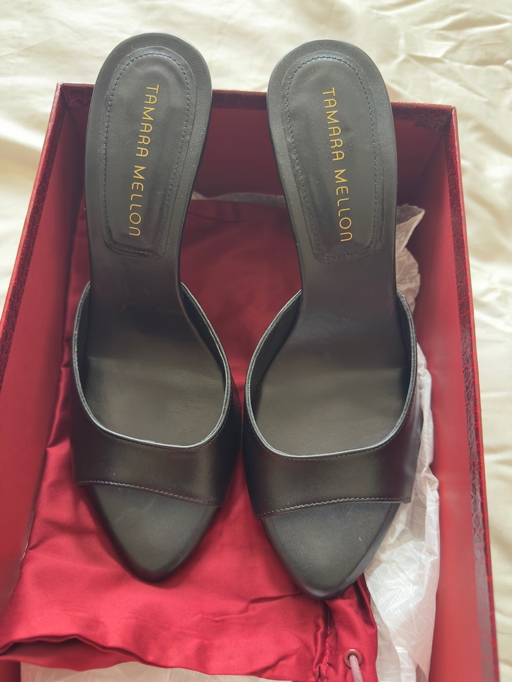 Tamara Mellon Blondie Black Leather Slide Heels